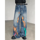 Threebooy Men's Graffiti Jeans Fashion Spray Paint Personality Hip-hop Streetwear Male Clothing Loose Casual Youth Denim Mopping Trousers